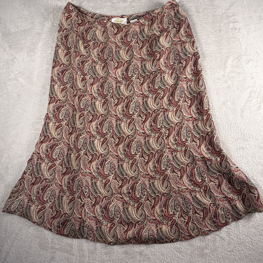 Vtg‎ Talbots Pure Silk Paisley A-Line Midi Skirt Lined Red Beige Women's Size 12